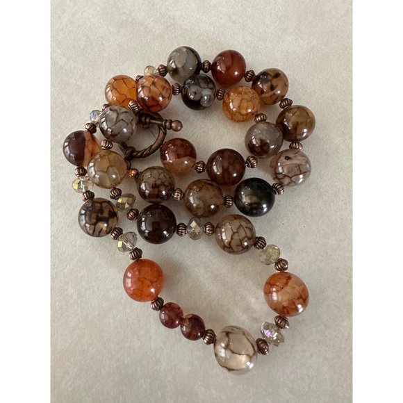 Artisan carnelian quartz banded agate chalcedony beaded necklace - Picture 1 of 8